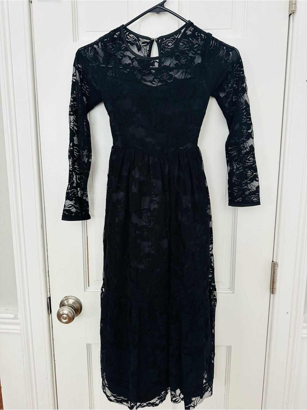 Miss Dandy Custom Black Lace Long-Sleeve Girls' Maxi Dress Halloween Sz 7/8